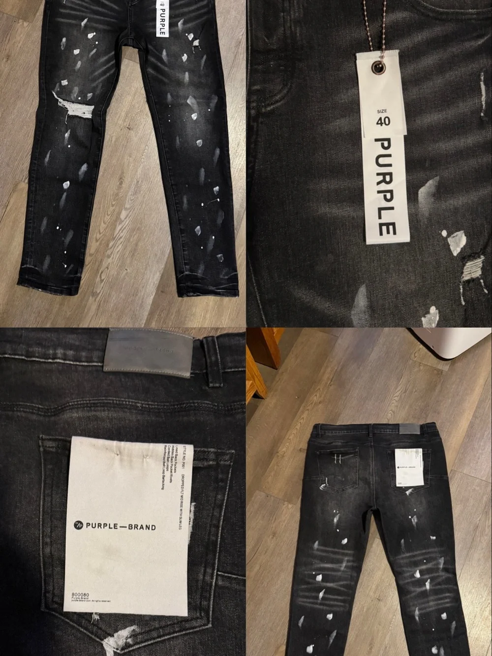 Purple Brand Men’s Black Skinny Jeans with White Paint-Splatter